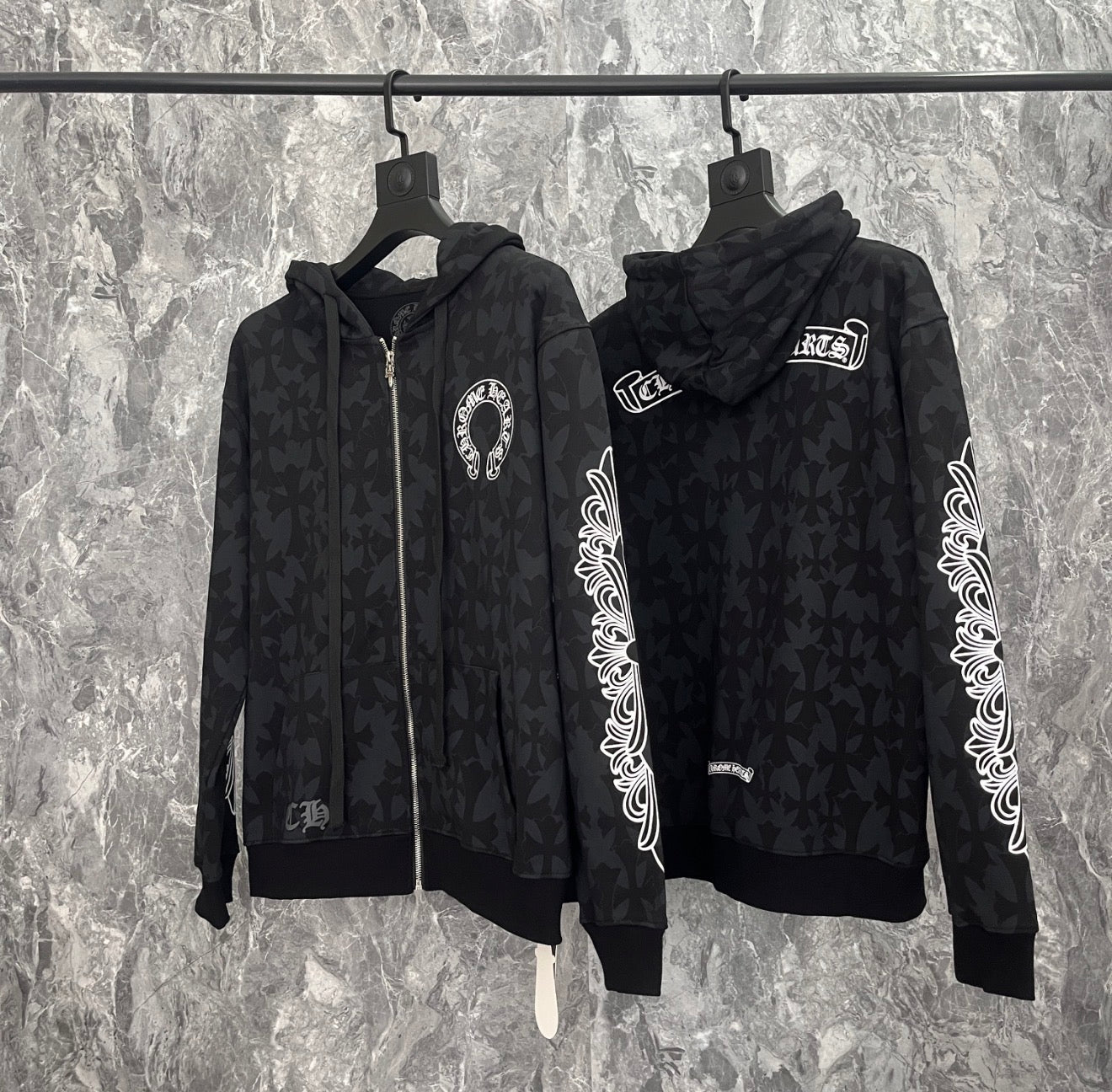 Chrome Hearts Pattern Zip Up Hoodie Black